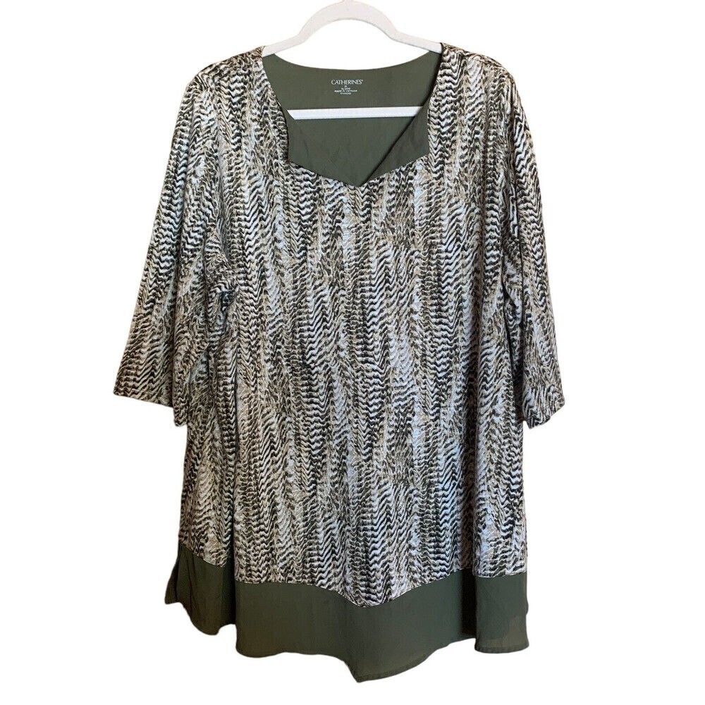 Catherines Womens Plus Size 1X 18 20W Multicolor Print Chiffon Blouse Top